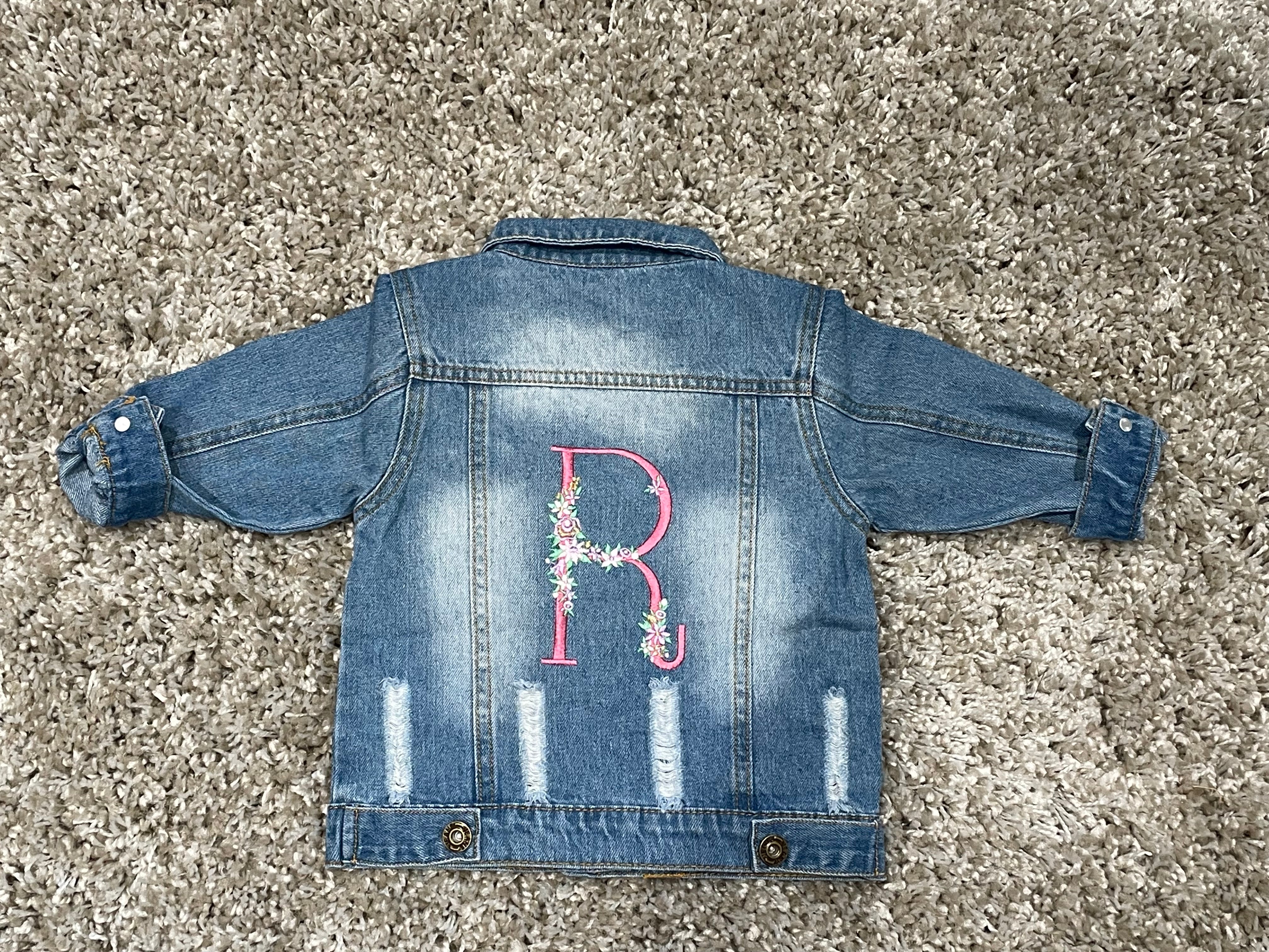 Personalised Embroidered Initial Baby/Toddler Denim Jacket with Pink Letter