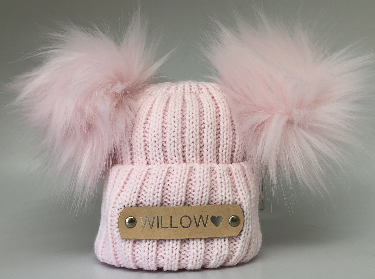 Double Pom Pom Baby Pink Knitted Baby Hat – Broughton Co