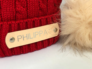 personalised red knitted hat