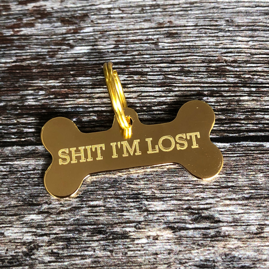 gold bone dog tag