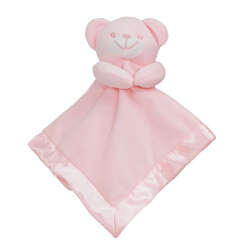 Embroidered Pink Bear with Heart Nose Baby Comforter