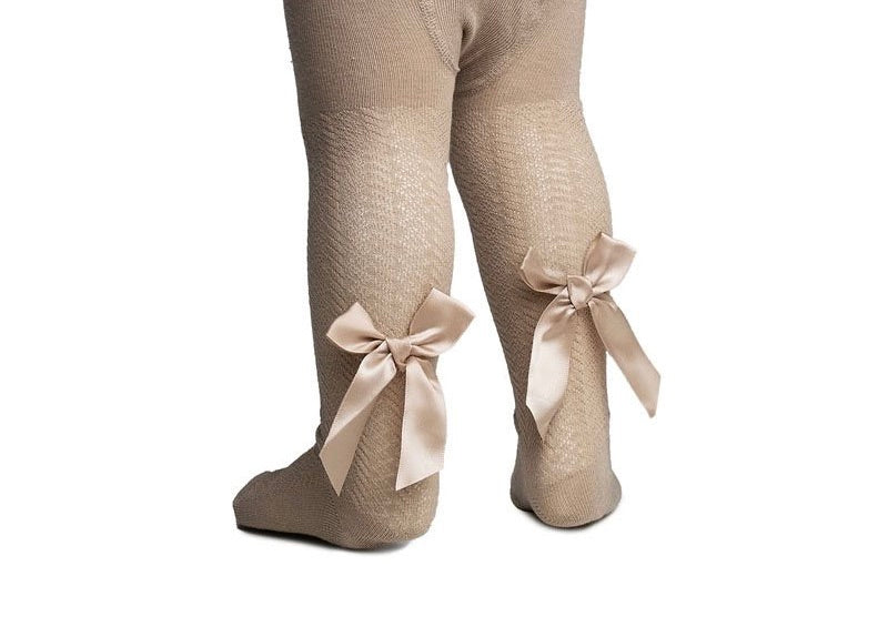 Biscuit Jacquard Tights with Bow