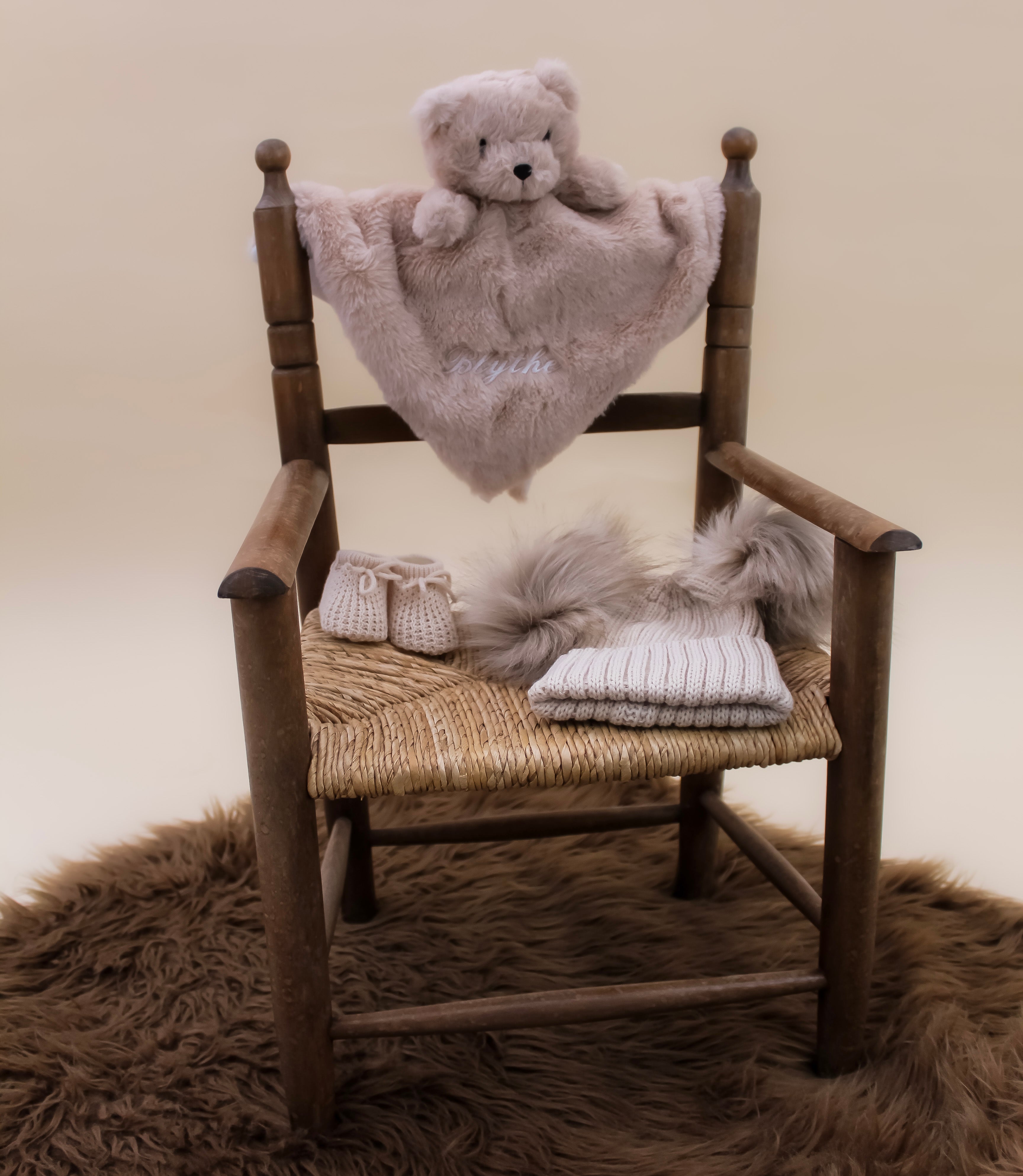 Personalised Furry Beige Bear Baby Soft Toy Comforter