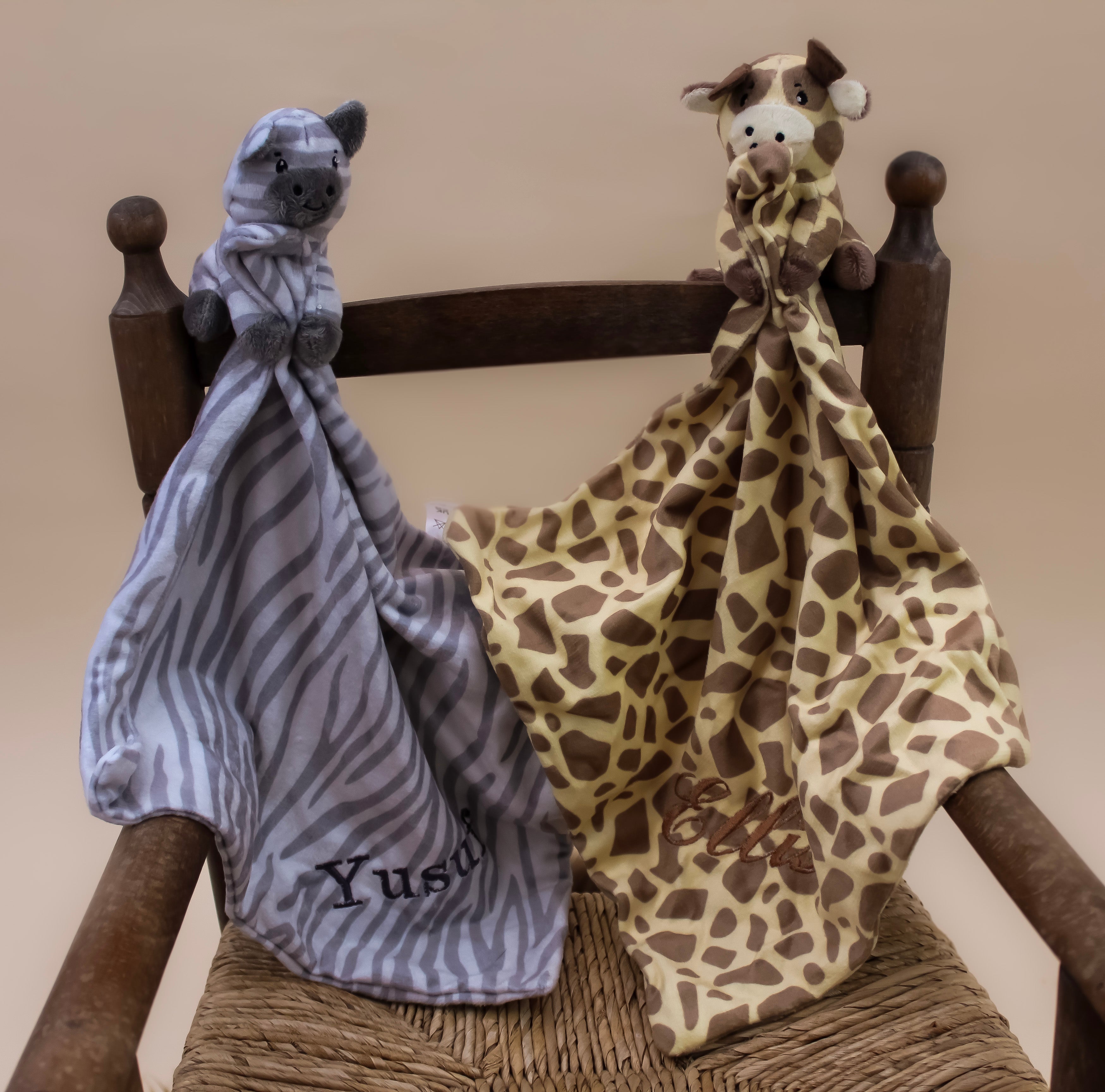 Personalised Yellow and Brown Zebra Baby Comforter