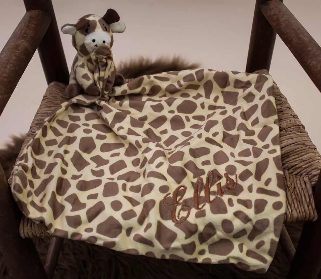 Personalised Yellow and Brown Giraffe Baby Comforter
