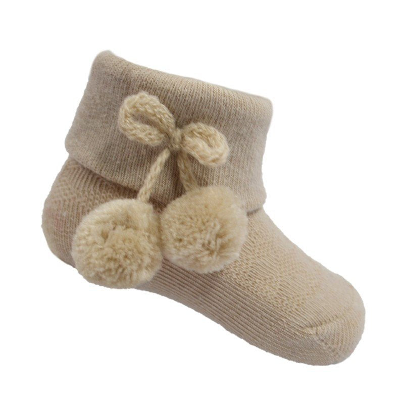 Coffee Pom Pom Ankle Socks