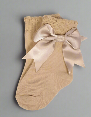 beige bow baby socks
