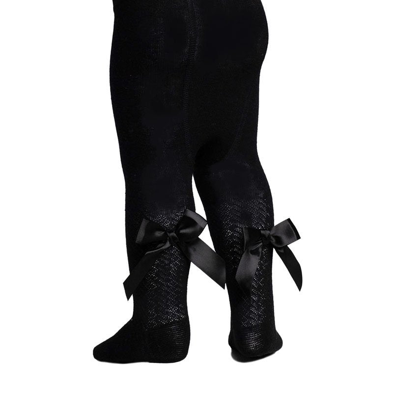 Black Jacquard Tights with Bow