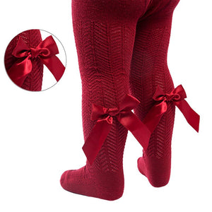Wine Red Baby Christmas tights with bow