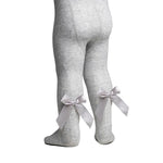 Light Grey jacquard baby tights with satin bow