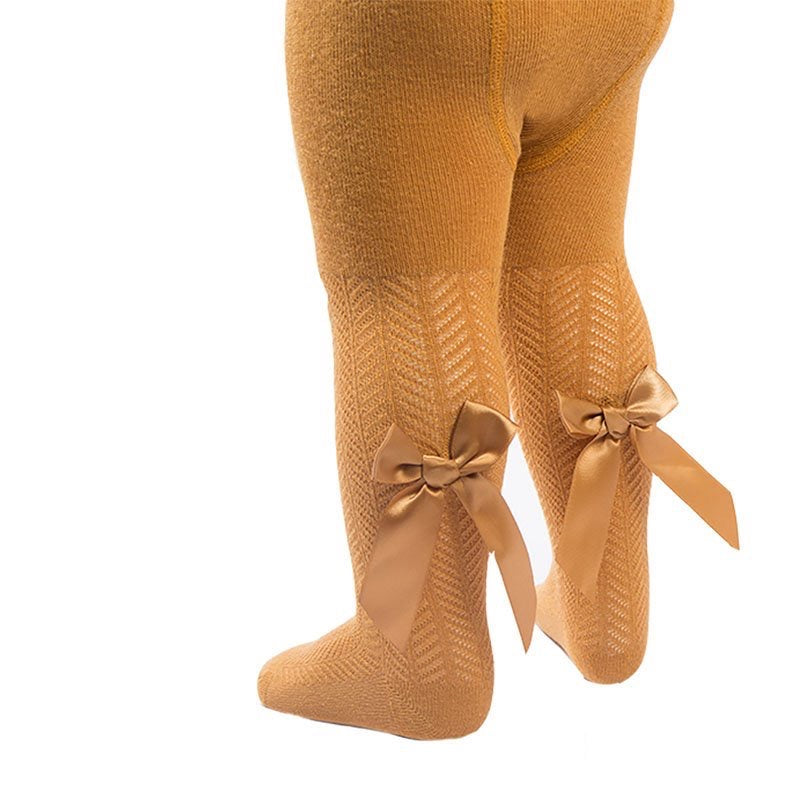 Mustard yellow baby tights with bow