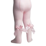 baby pink jacquard satin bow tights