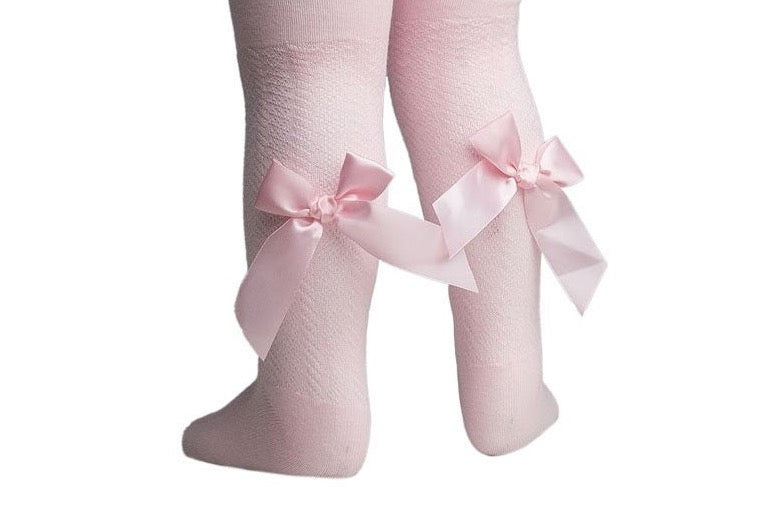 cute baby pink satin bow tights