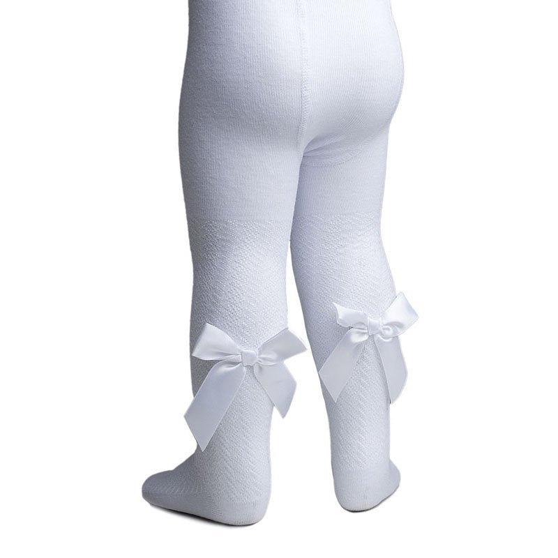 White baby tights with beautiful bow