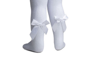 White jacquard tights with satin bow