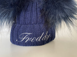 embroidered navy blue baby hat