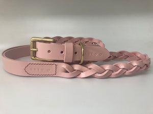 Personalised Pastel Pink Plaited Leather Dog Collar and Lead Set