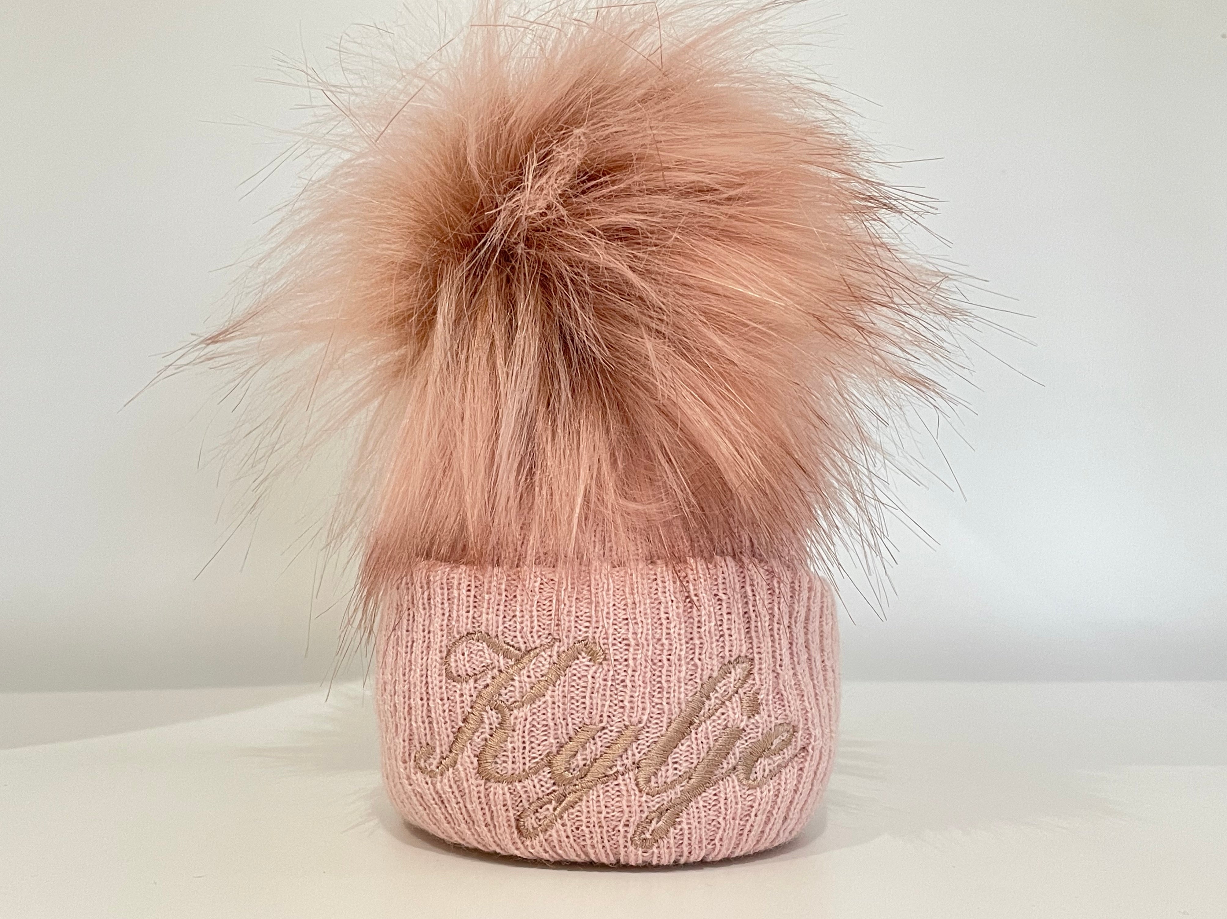 personalised pom pom pink hat