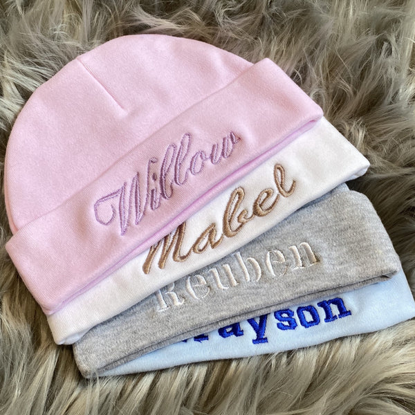 Personalised Embroidered Newborn Baby Hat Broughton Co