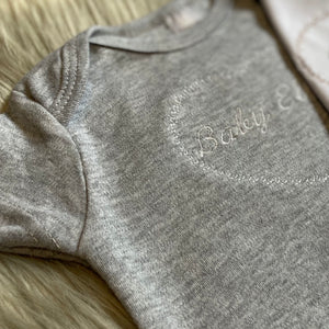 embroidered grey baby grow