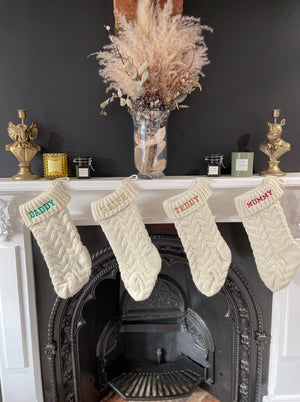 Embroidered and Personalised Knitted Christmas Stocking