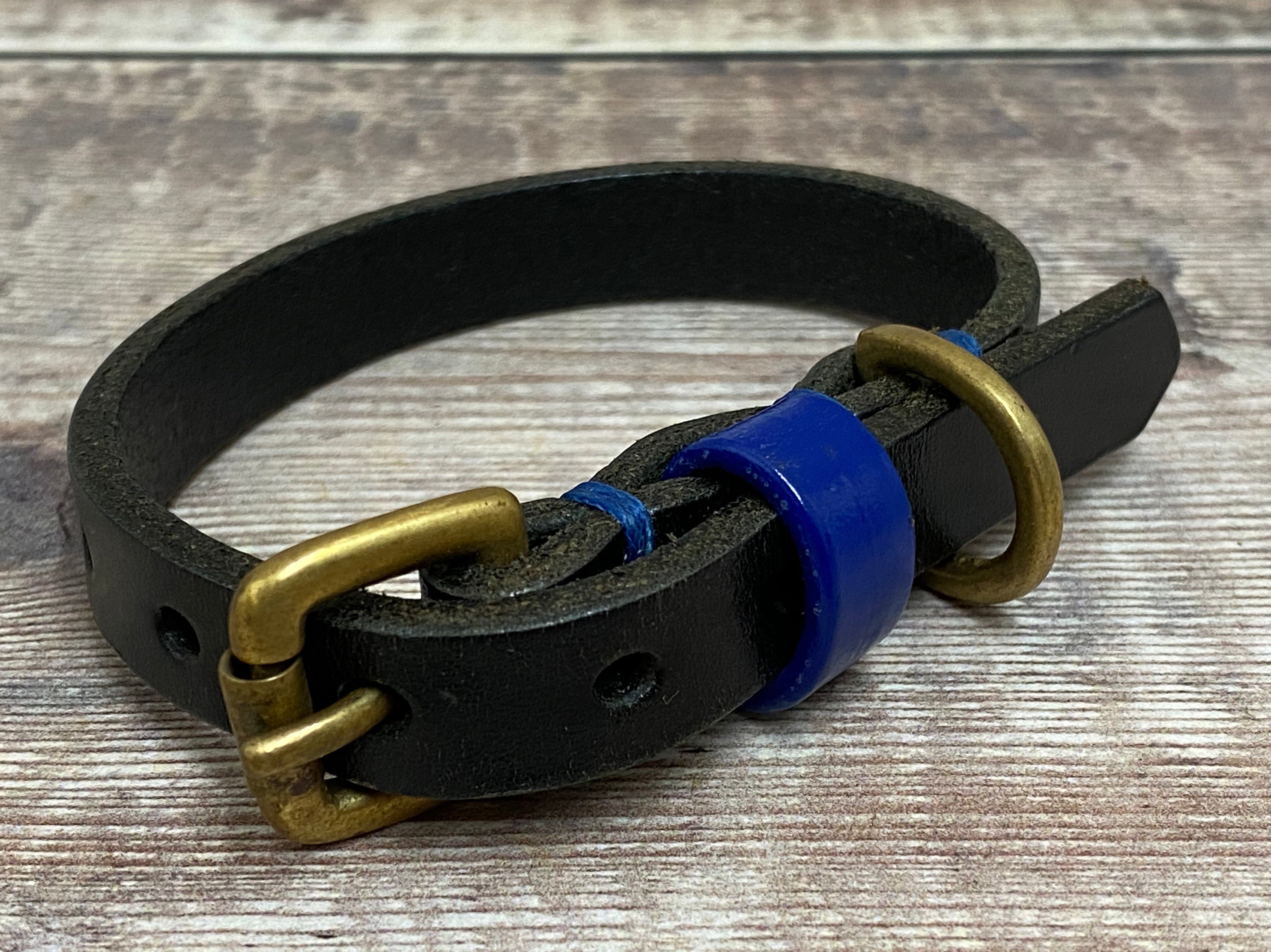 Black Leather Dog Collar with Royal Blue keep
