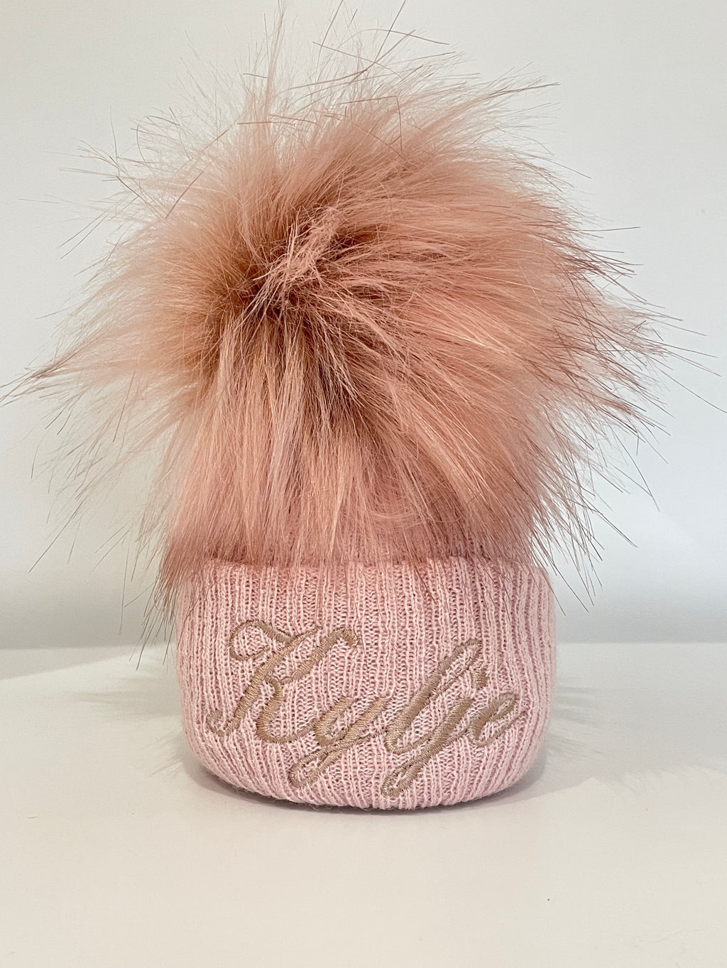 Embroidered Rose Gold knitted baby hat