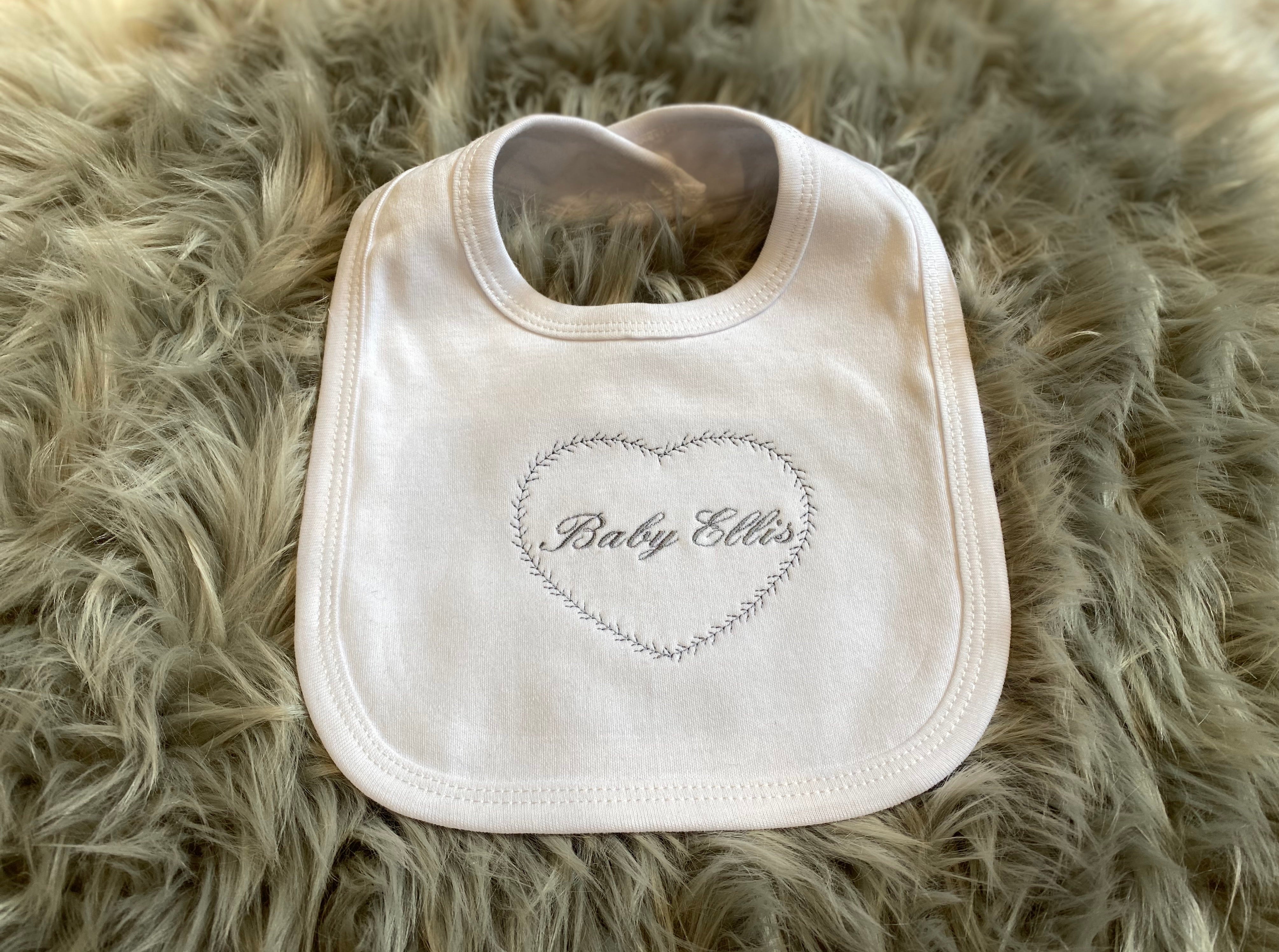 embroidered heart frame baby bib