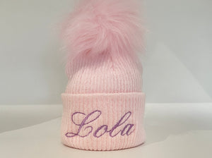 personalised pink baby hat