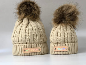 beige knitted winter hats