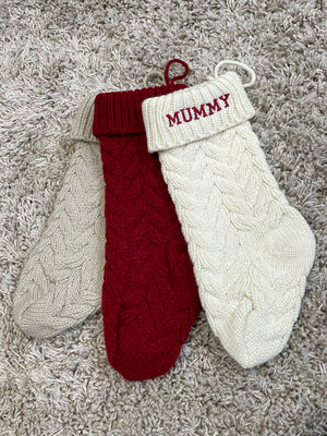 Embroidered and Personalised Knitted Christmas Stocking