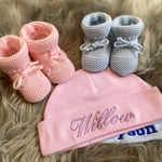 personalised baby hat and booties