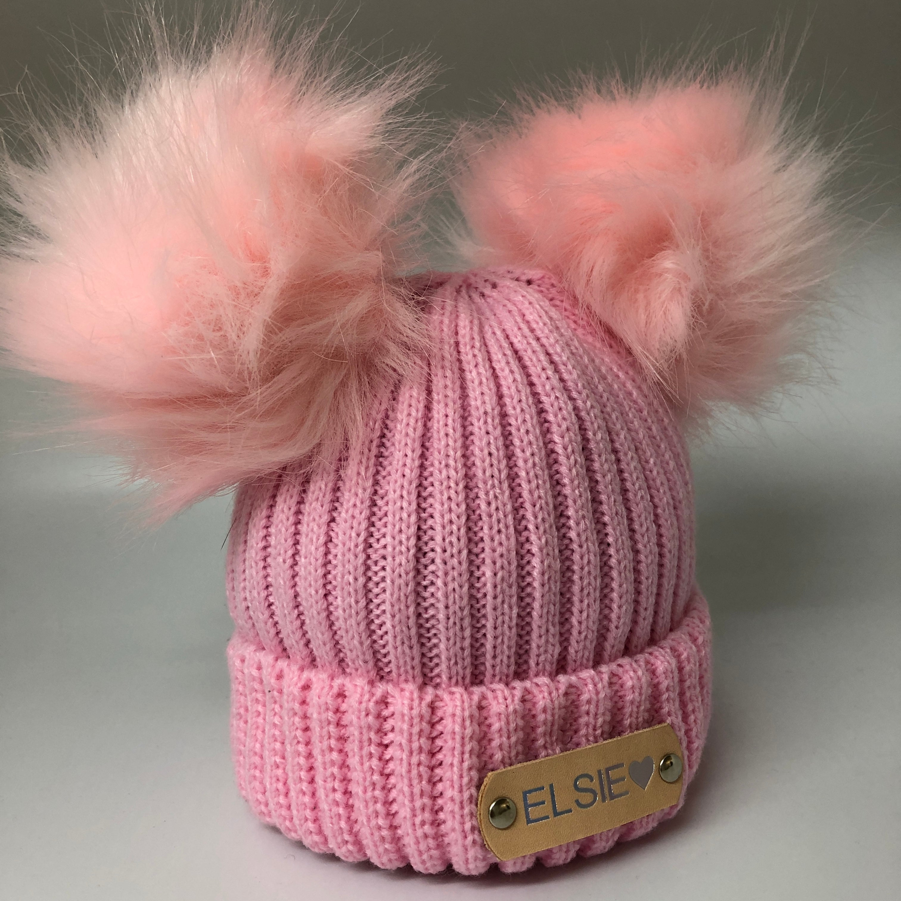 personalised pink double Pom Pom hat