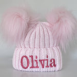 baby pink embroidered girls winter hat