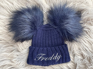 personalised navy blue winter hat