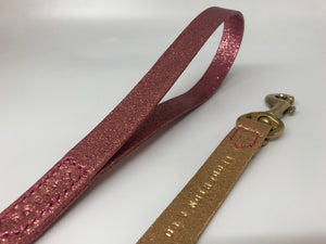 Pink & Gold Glitter Ombre Leather Dog Collar, Lead & Tag Set