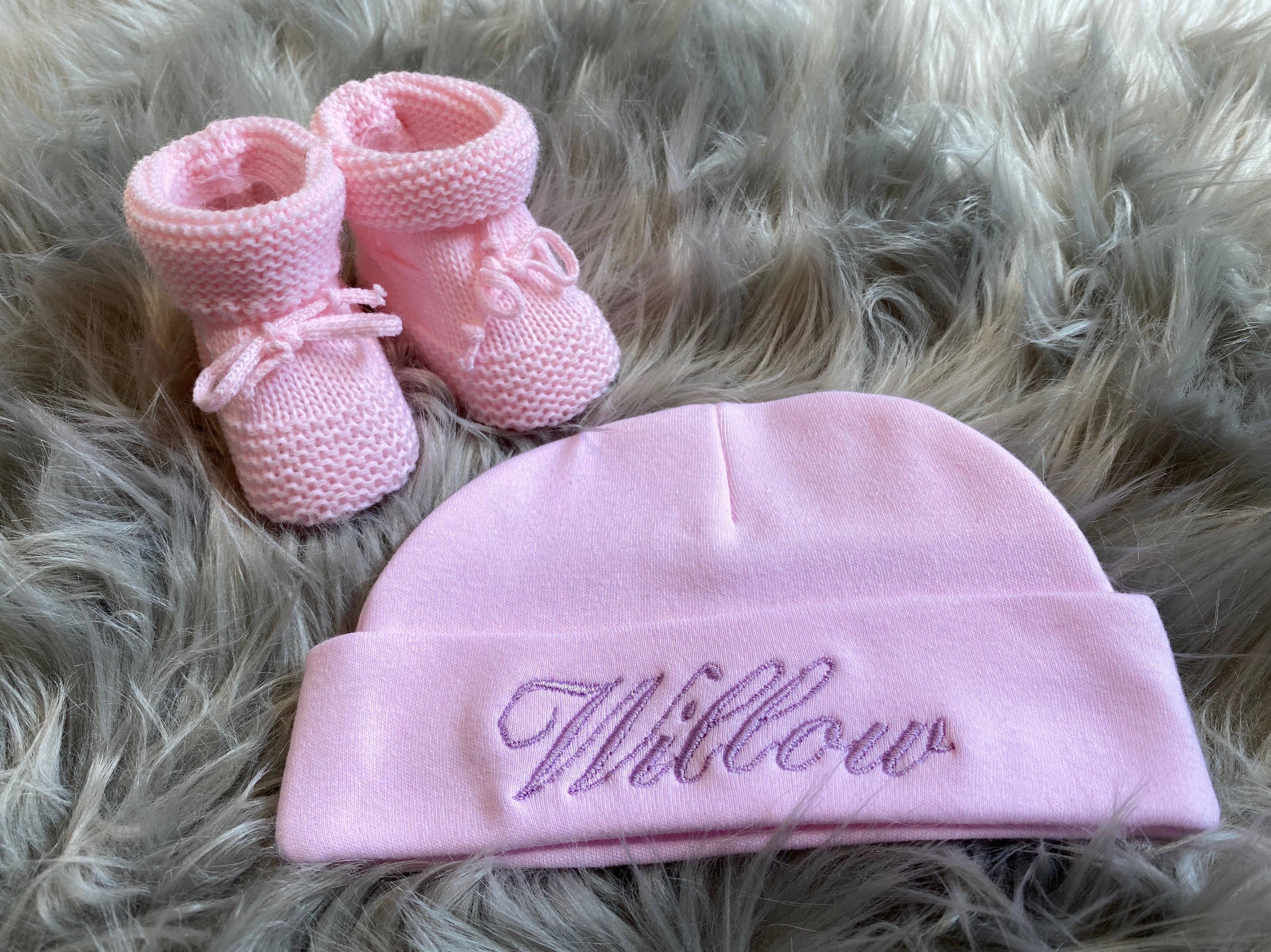 baby pink newborn baby hat and booties