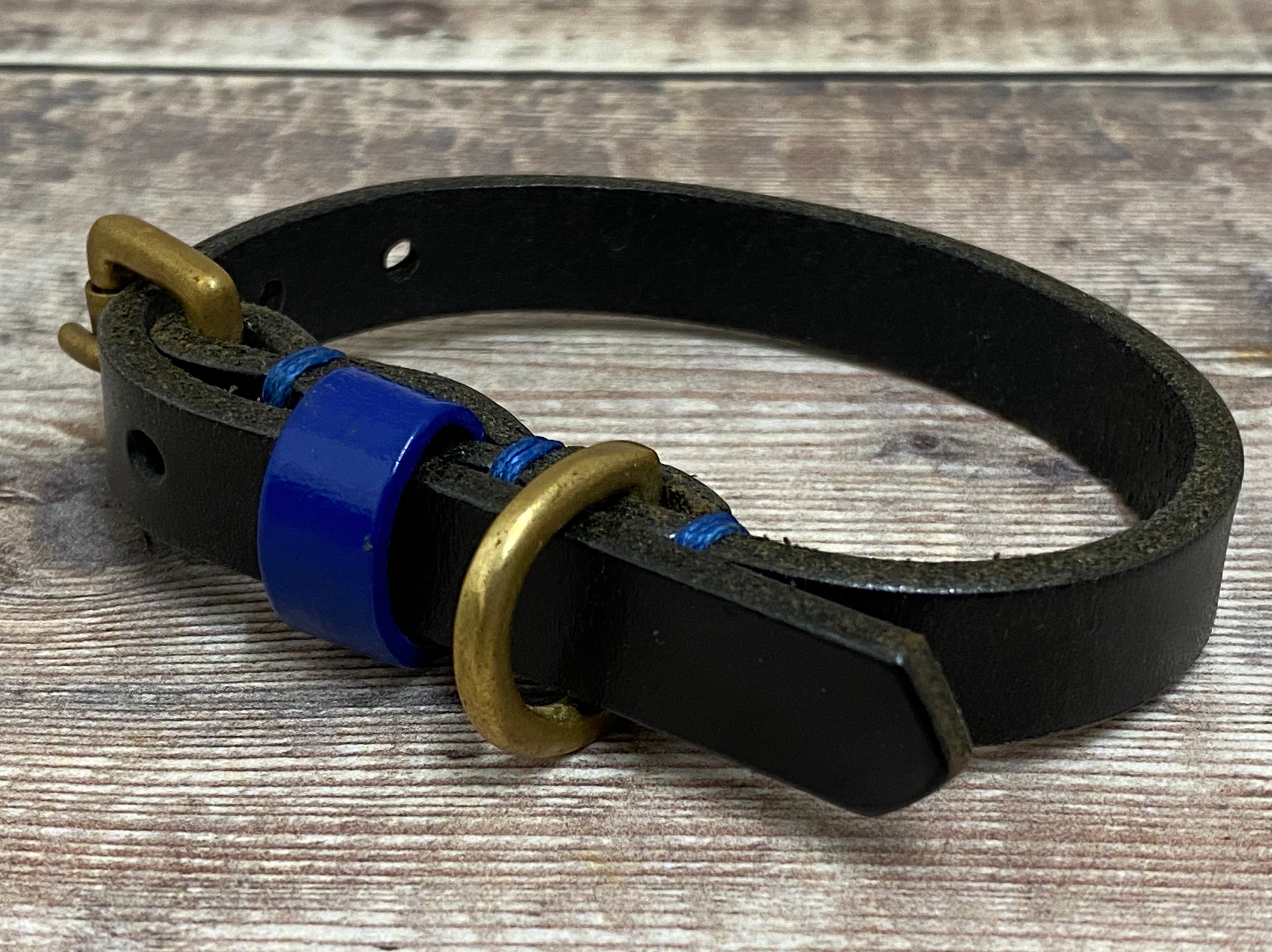 Black Leather Dog Collar with Royal Blue keep