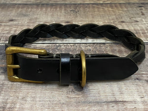 Black Plaited Leather Dog Collar