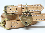 Full Stitched Natural Nude Leather Dog Collar and Lead Set