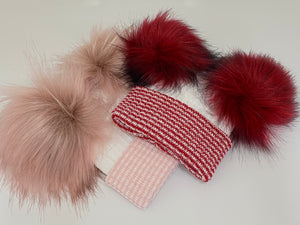 Double Pom Pom Red & White Striped Knitted Baby Hat