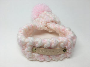 Pink & Cream Knitted Pom Pom Dog Scarf