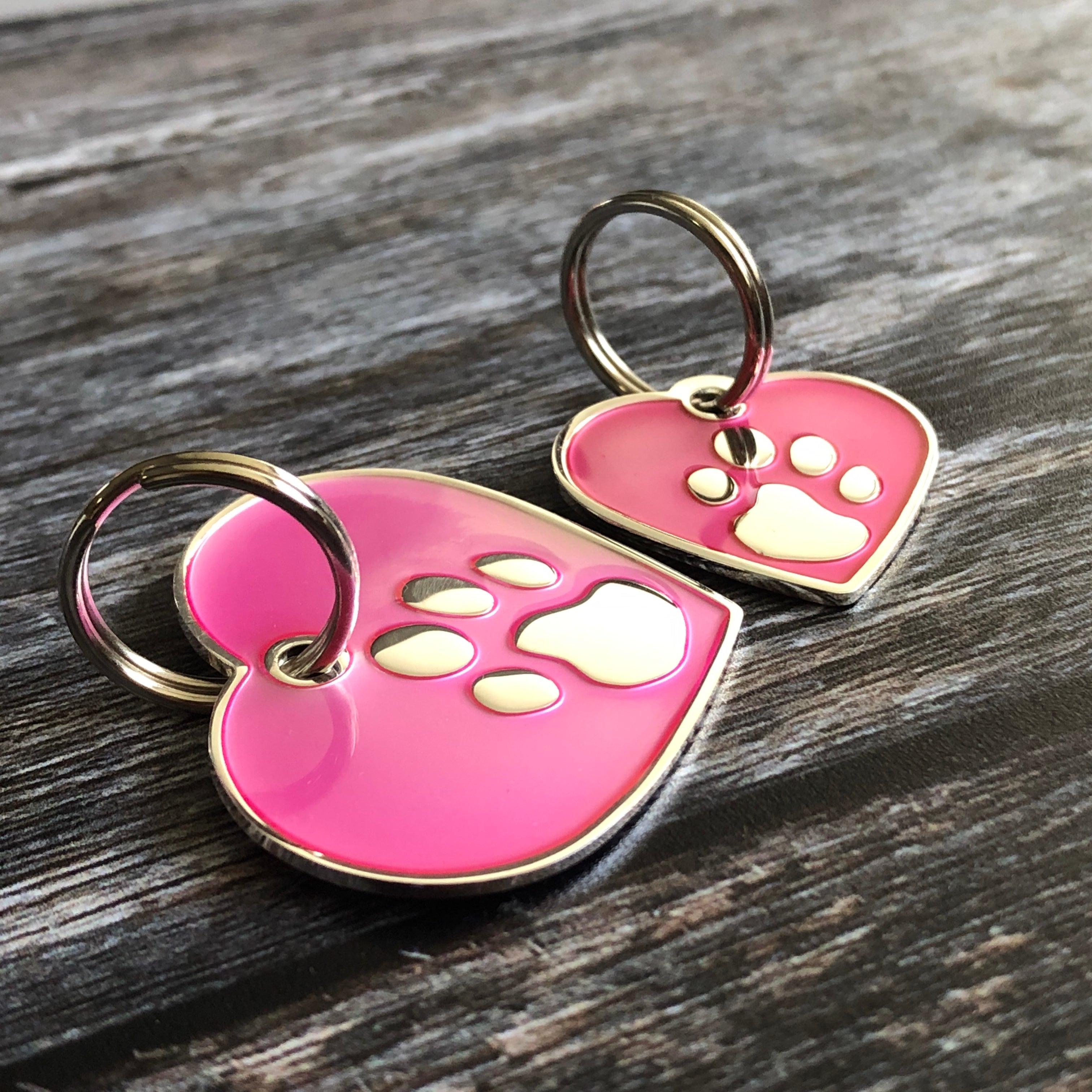 Pink And Silver Heart Pet ID Tag