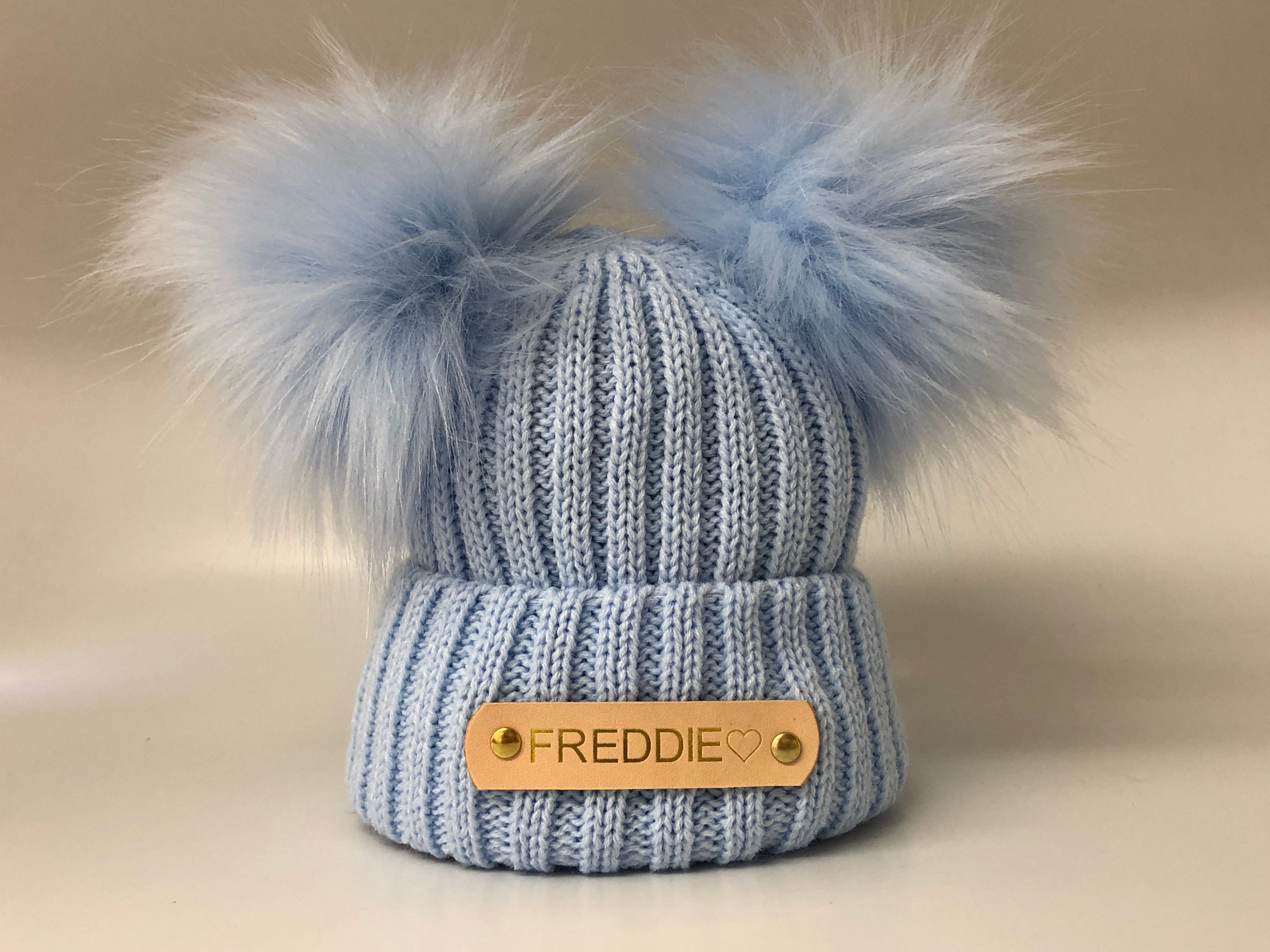 personalised knitted baby blue hat