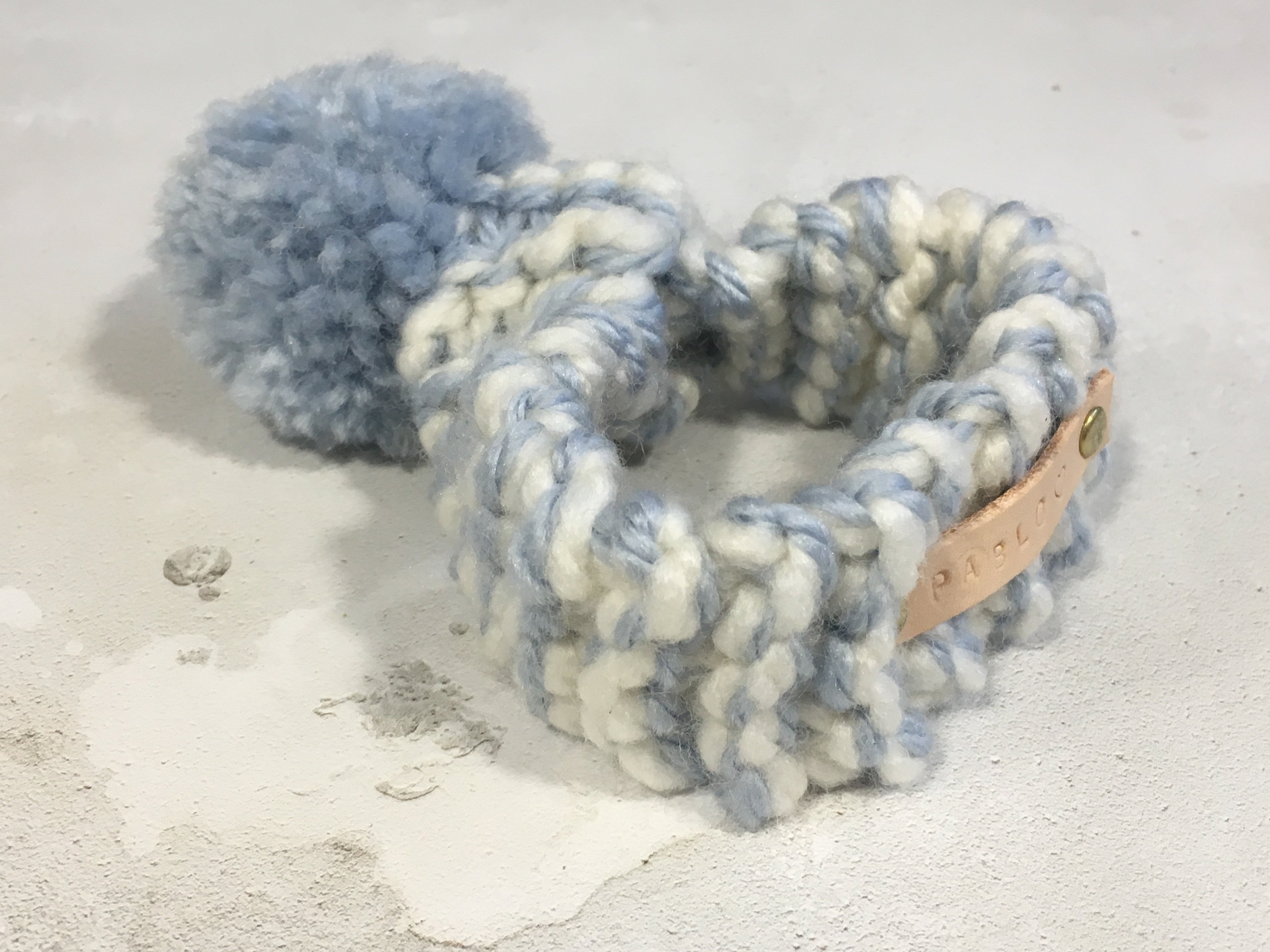 Baby Blue & Cream Knitted Pom Pom Dog Scarf