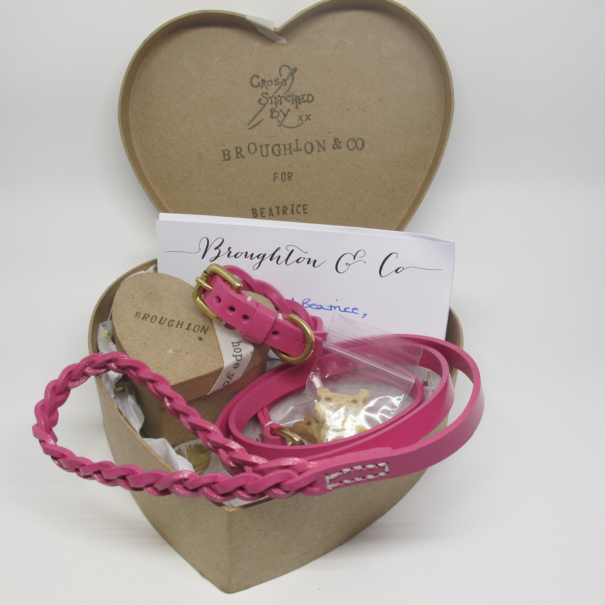 Personalised Hot Pink Plaited Leather Dog Collar and Lead Set