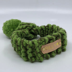 Green & Khaki Knitted Pom Pom Dog Scarf