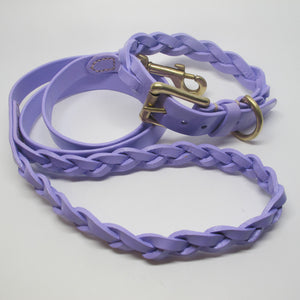 Personalised Lilac Plaited Leather Dog Collar and Lead Set
