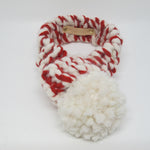Red & White Knitted Dog Scarf with White Pom Pom