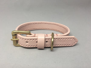 Pastel Pink Full Stitched Leather Dog Collar and Lead Set